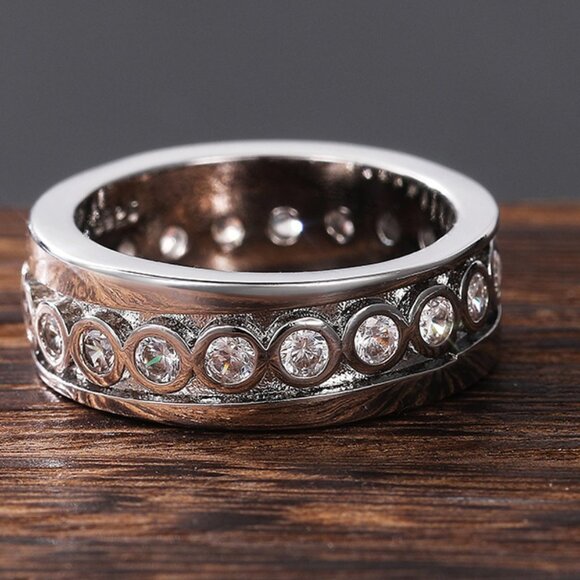 ▶925 Sterling Silver Plated Inlaid Eternity CZ Fashion Ring for Women, L060
